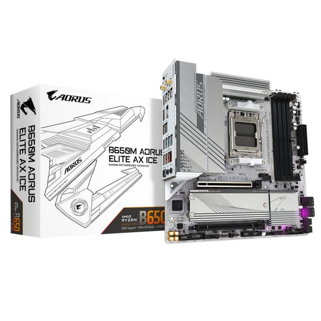 Gigabyte B650M A ELITE AX ICE, mATX, AMD AM5, B650, 4x DDR5 DIMM, USB 3.2 Gen 2, 2.5GbE, Wi-Fi 6E