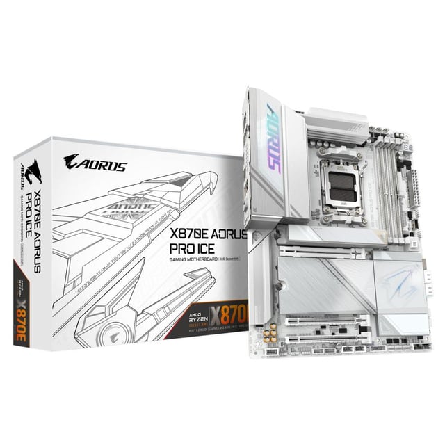 Gigabyte X870E AORUS PRO ICE X870E AORUS PRO ICE, ATX, AMD AM, DDR5, Wi-Fi 7, 2.5GbE, USB 4
