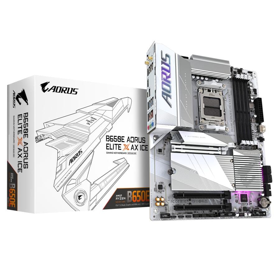 Gigabyte B650E AORUS ELITE X ICE, EATX, AMD AM5, DDR5, PCIe 5.0, 2.5GbE, WIFI 6E, USB 3.2 Gen 2