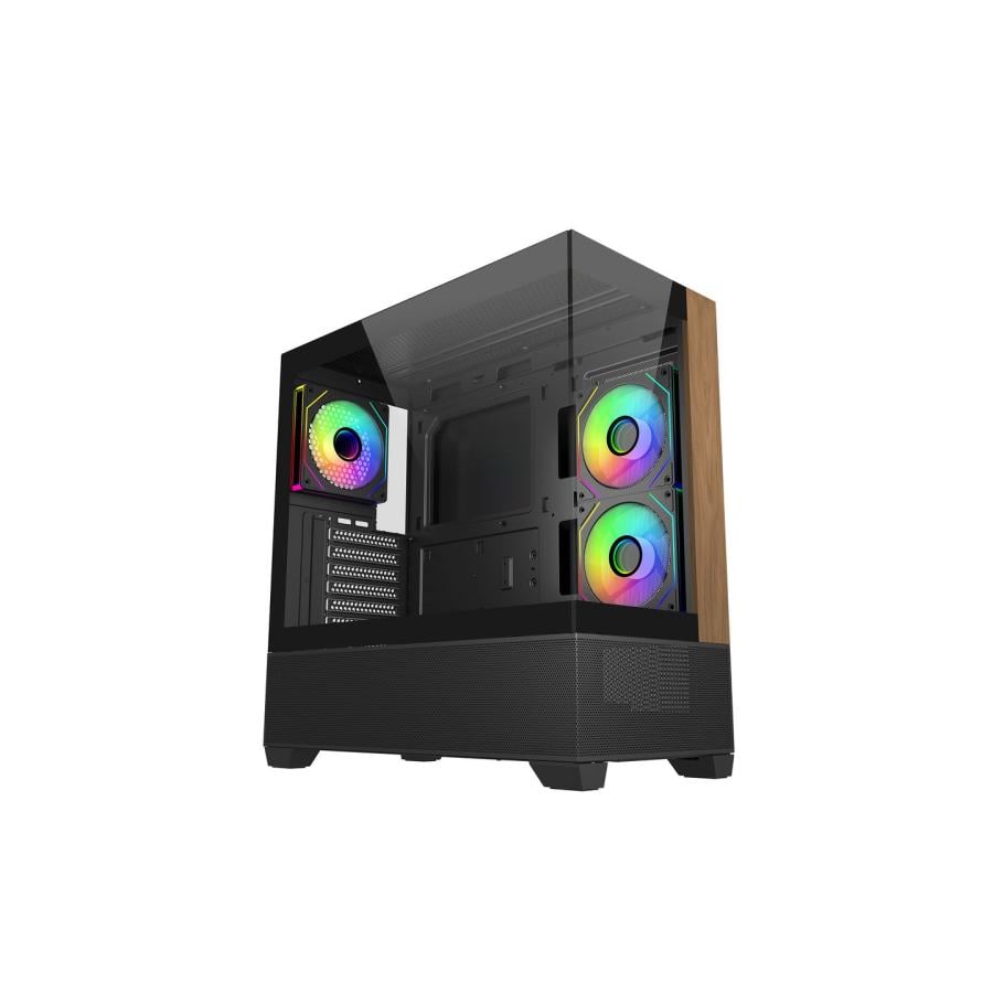 Cooler Master E690-KHNN-S00 Elite 690 WOOD Black, 270° Full-View Tempered Glass, Seamless Bevel