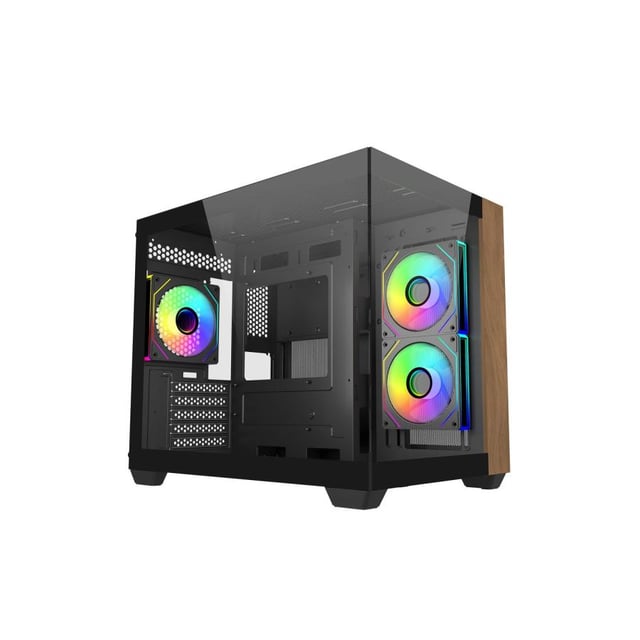 Cooler Master E481-KHNN-S00 Elite 481 WOOD Black, mATX, Front Panel, 70° Full-View Tempered Glass