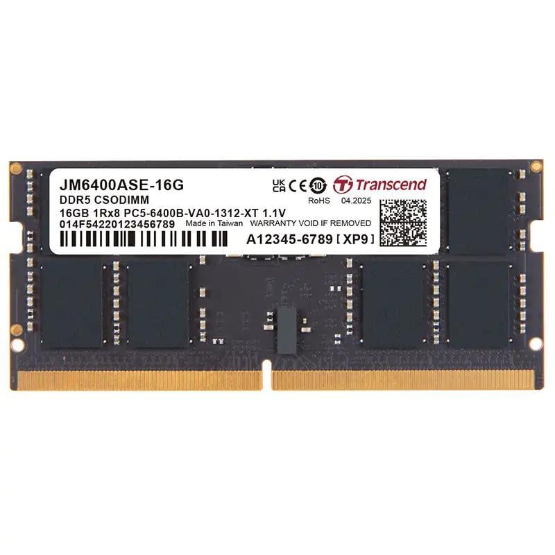 Transcend JM6400ASE-32G JetRam SO-DIMM, 32GB, DDR5, 6400 Mhz, 2Rx8, 2Gx8, CL52, 1.1V