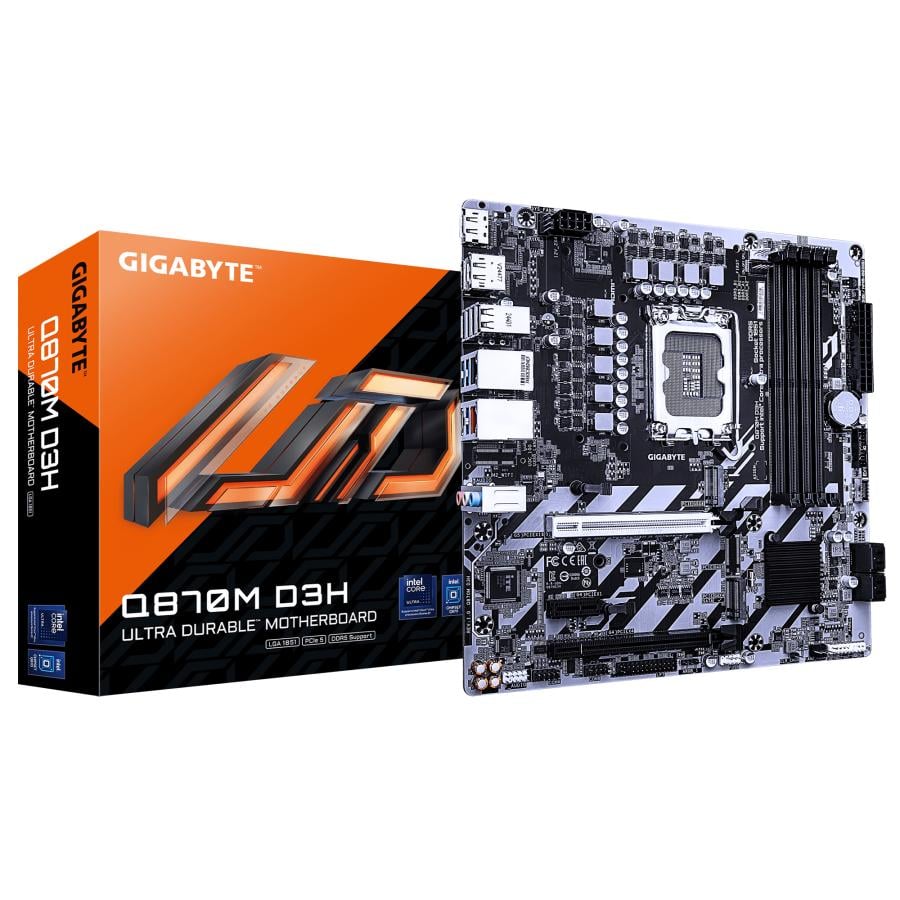 Gigabyte Q870M D3H, mATX, Intel LGA1851, Q870, DDR5, 9066 Mhz OC, M.2, GbE LAN, USB 3.2 Gen 2