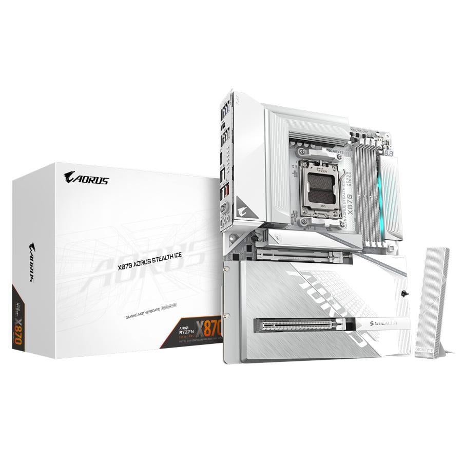 Gigabyte X870 A STEALTH ICE AORUS STEALTH ICE, ATX, AMD AM5, DDR5, 2x PCIe 5.0, Wi-Fi 7, 5 Gbe, USB4