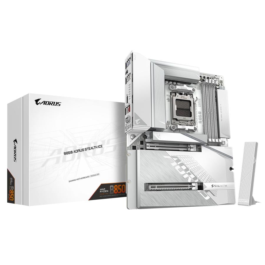 Gigabyte B850 A STEALTH ICE B850 AORUS STEALTH ICE, ATX, AMD AM5, DDR5, M.2, Wi-FI 7, 5 Gbe, USB 3.2