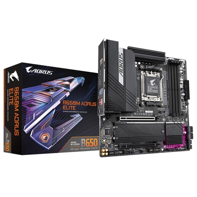 Gigabyte B650M AORUS ELITE, mATX, AMD AM5, DDR5, PCIe 5.0, M.2, 2.5 Gbe, USB 3.2 Gen 2x2