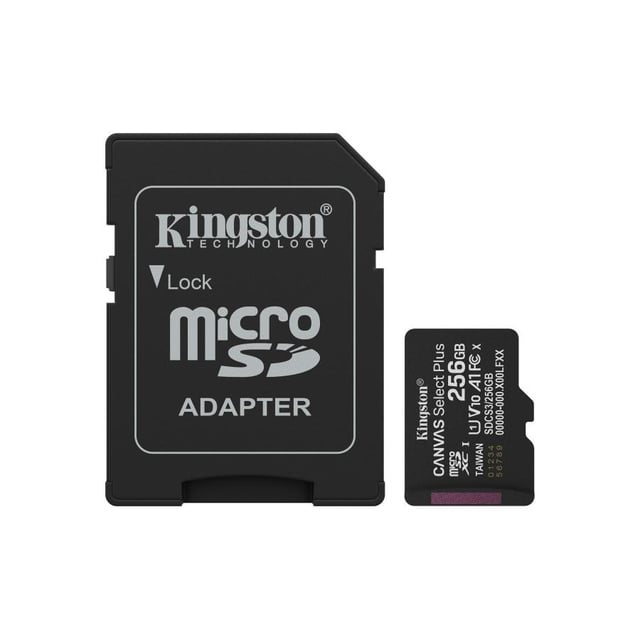 Kingston SDCS3/256GB Canvas Select Plus MicroSDXC + Adapter, 256GB, Class 10, UHS-I, 150 MB/s, U1