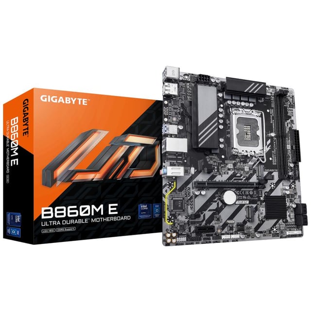 Gigabyte B860M E B860M E, mATX, Intel LGA1851, Core Ultra, DDR5, Gbe LAN, PCIe 4.0 M.2, USB 3.2 Gen