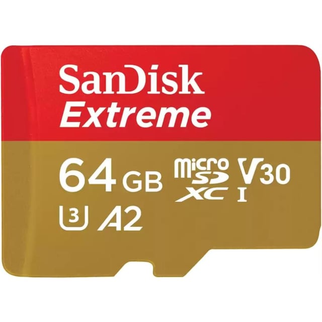 Sandisk SDSQXAH-064G-GN6MA Extreme MicroSDXC w/ adapter, 64GB, V30, A1, C10, UHS-I, U3, 100MB/s