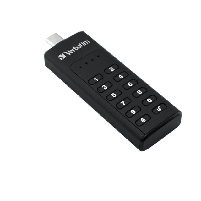 Verbatim 49432 Keypad Secure USB Drive, 128 GB, USB Type-C, 3.2 Gen 1, Capless, HW Encrypt, Black