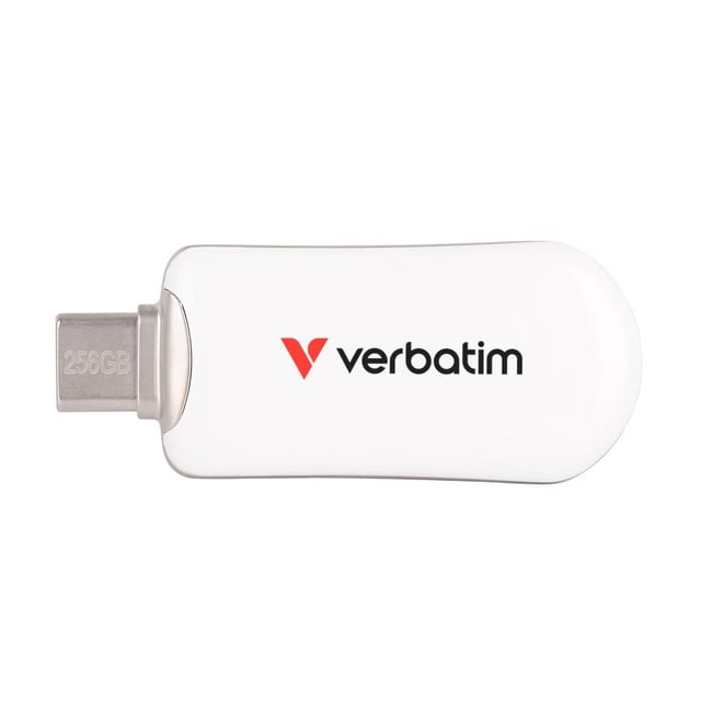 Verbatim 30230 Plectra USB-C Flash Drive, 256 GB, USB Type-C, 3.2 Gen 1, 100 MB/s, Capless, White