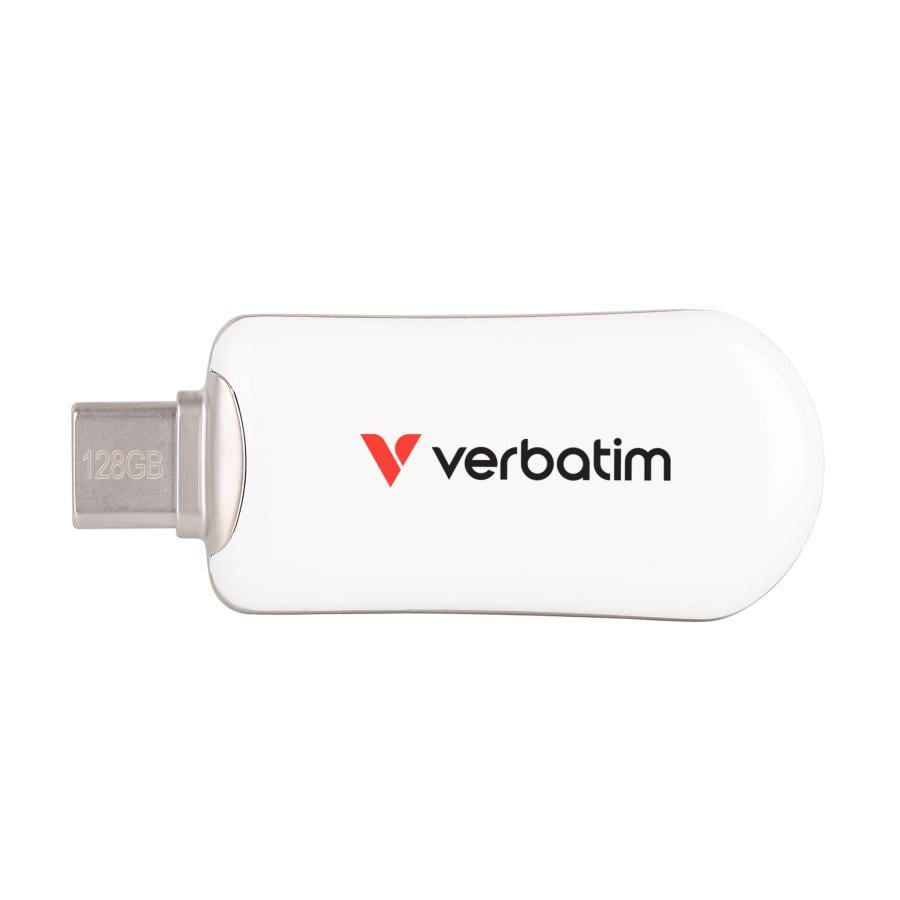 Verbatim 30229 Plectra USB-C Flash Drive, 128 GB, USB Type-C, 3.2 Gen 1, 100 MB/s, Capless, White