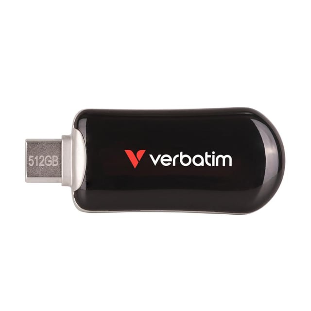 Verbatim 30227 Plectra USB-C Flash Drive, 512 GB, USB Type-C, 3.2 Gen 1, 100 MB/s, Capless, Black