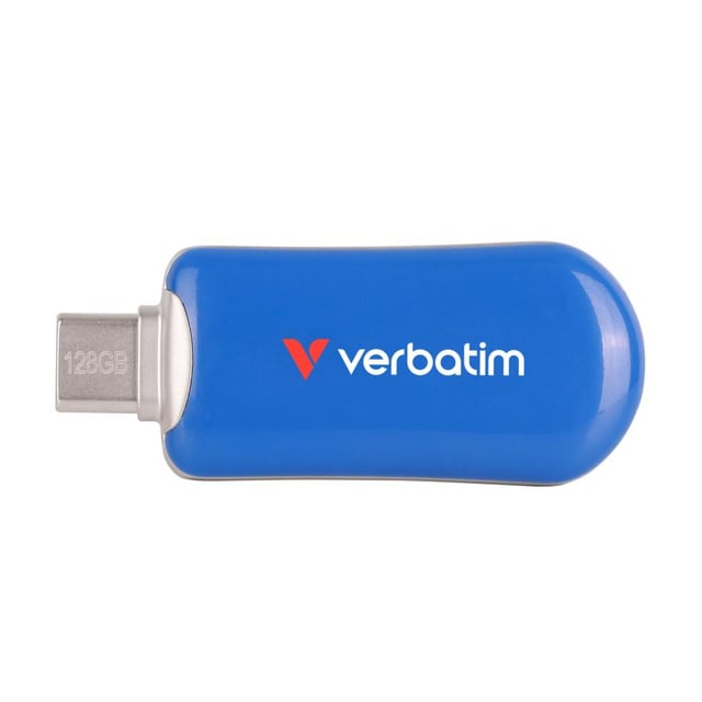 Verbatim 30233 Plectra USB-C Flash Drive, 128 GB, USB Type-C, 3.2 Gen 1, 100 MB/s, Capless, Blue