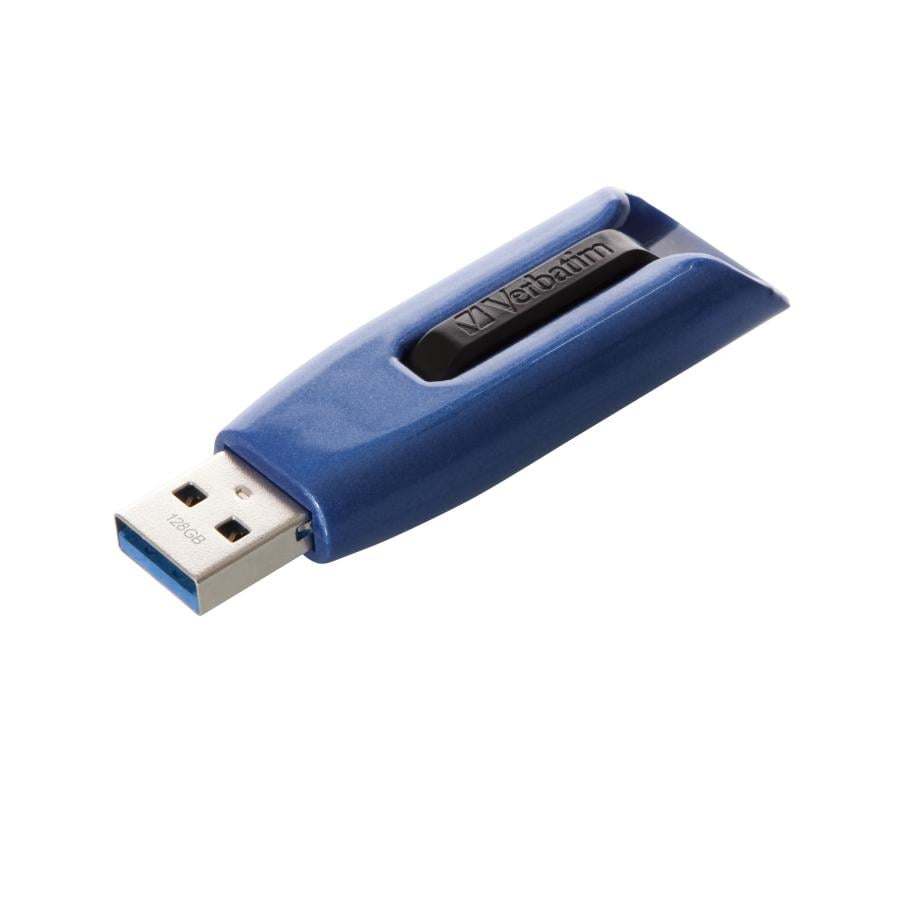 Verbatim 49808 V3 MAX USB Drive, 128 GB, USB Type-A, 3.2 Gen 1 , 175 MB/s, Slide, Blue