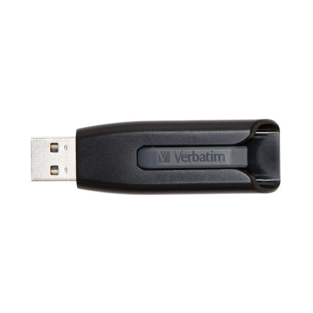 Verbatim 49168 V3 USB Drive, 256 GB, USB Type-A, 3.2 Gen 1, 120 MB/s, Slide, Black