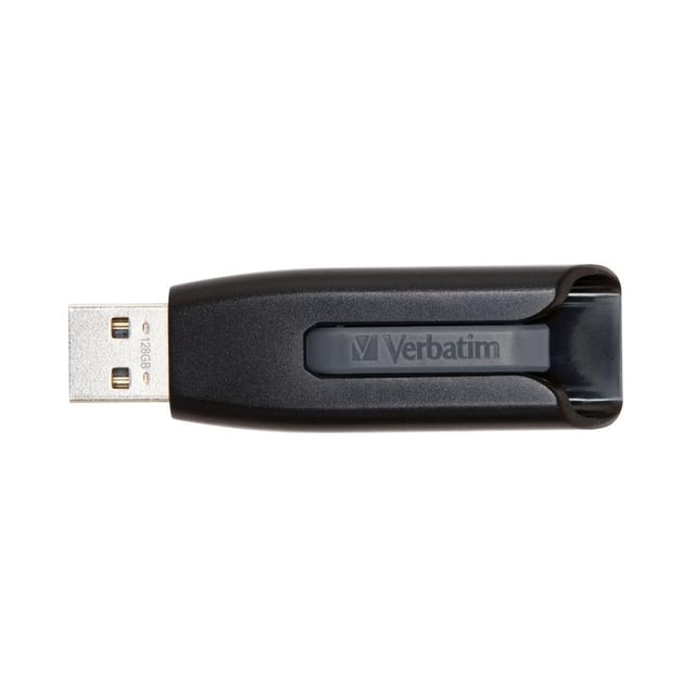 Verbatim 49189 V3 USB 3.0 Drive, 128 GB, USB Type-A, 3.2 Gen 1, 80 MB/s, Slide, Black