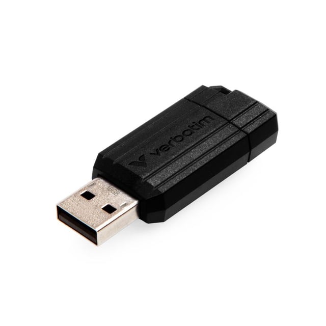 Verbatim 49063 PinStripe USB Drive, 16 GB, USB Type-A, 2.0, 8 MB/s, Slide, Black