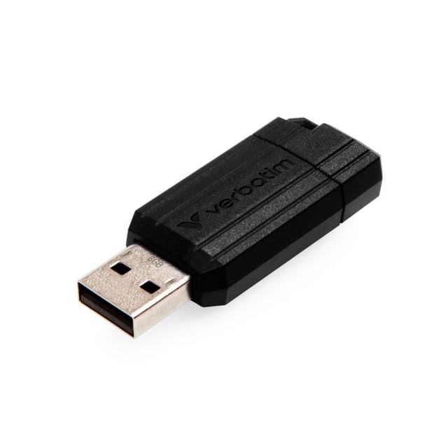 Verbatim 49062 PinStripe USB Drive, 8 GB, USB Type-A, 2.0, 10 MB/s, Slide, Black