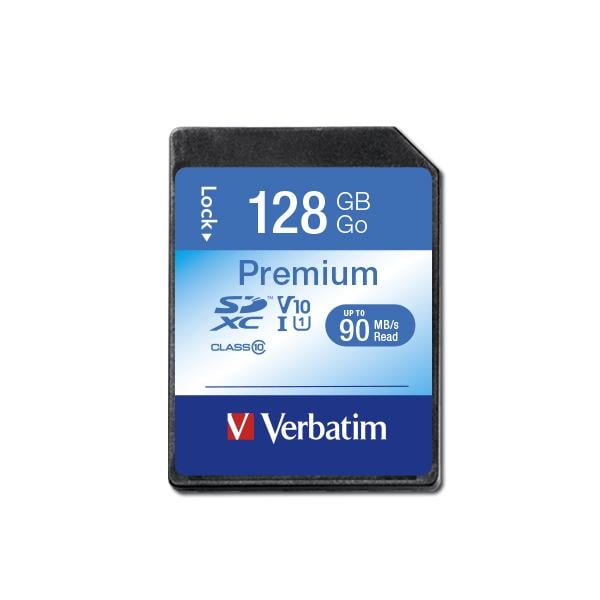 Verbatim 44025 Premium Secure Digital Card, 128 GB, SDXC, Class 10, 10 MB/s, 10 MB/s, Multicolour