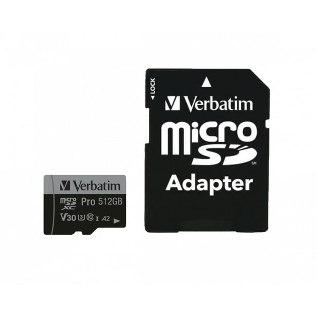 Verbatim 47046 Pro U3 512GB Micro SDXC Card, 512 GB, MicroSDXC, Class 10, UHS-I, 100 MB/s, 90 MB/s