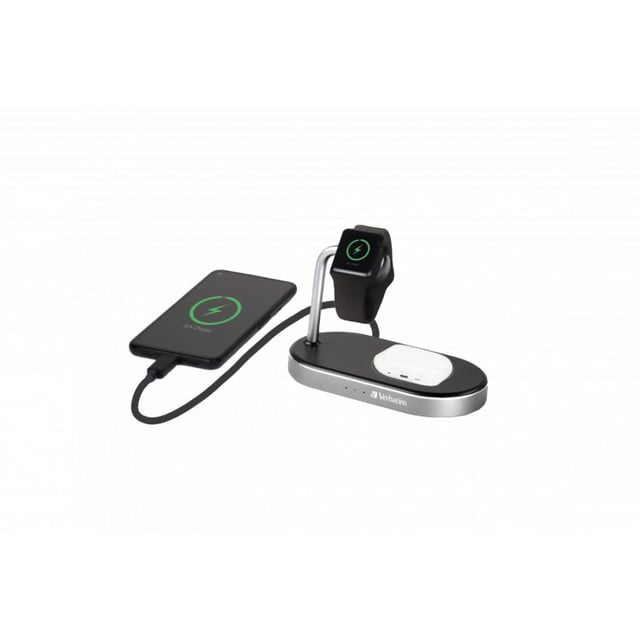Verbatim WCS-02 49556 Aluminum 3-in-1 Qi MFi Wireless + Apple Watch + QC 3.0 Charger, 1.5m, Black