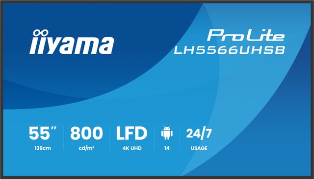iiyama LH5566UHSB-B1AG beeldkrant Digitale signage flatscreen 139,7 cm (55") LCD Wifi 800 cd/m² 4K Ultra HD Zwart Type processor Android 24/7