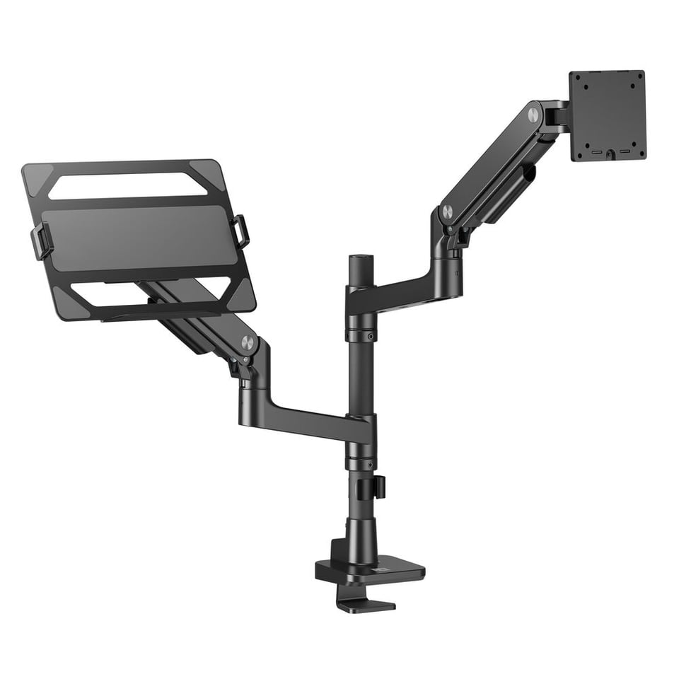 ACT Monitorarm 49" met laptophouder office premium, gasveer, paalbevestiging, 1 scherm