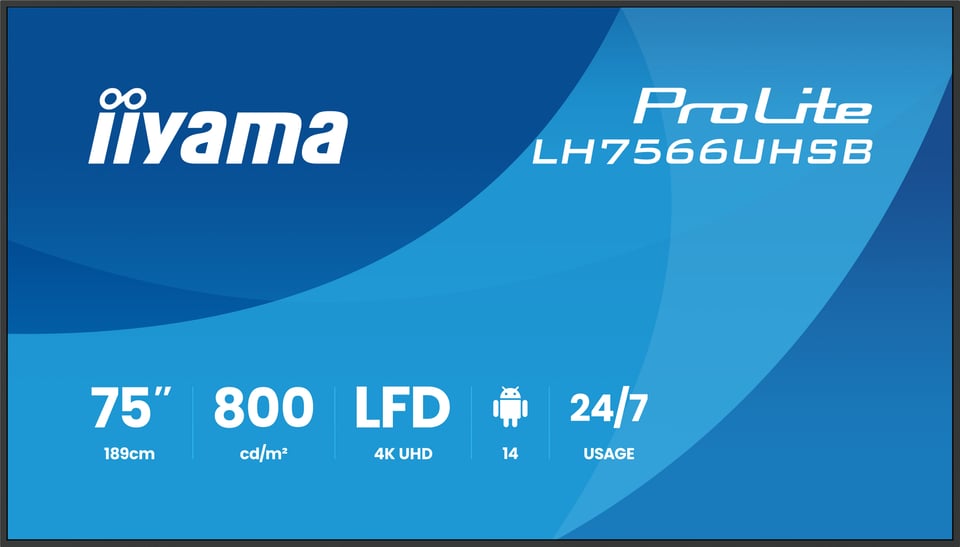 iiyama LH7566UHSB-B1AG beeldkrant Digitale signage flatscreen 190,5 cm (75") LCD Wifi 800 cd/m² 4K Ultra HD Zwart Type processor Android 24/7