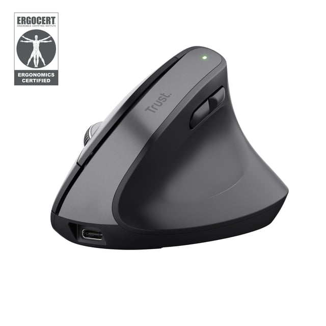 Trust Bayo+ Ergonomische draadloze muis voor meerdere apparaten – ergonomische muis – draadloze muis – RF+ Bluetooth – Zwart
