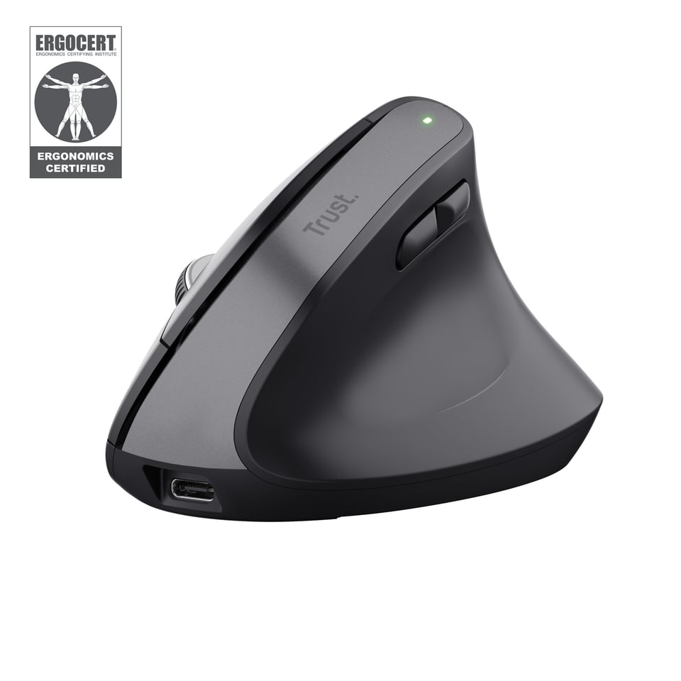 Trust Bayo+ Ergonomische draadloze muis voor meerdere apparaten – ergonomische muis – draadloze muis – RF+ Bluetooth – Zwart