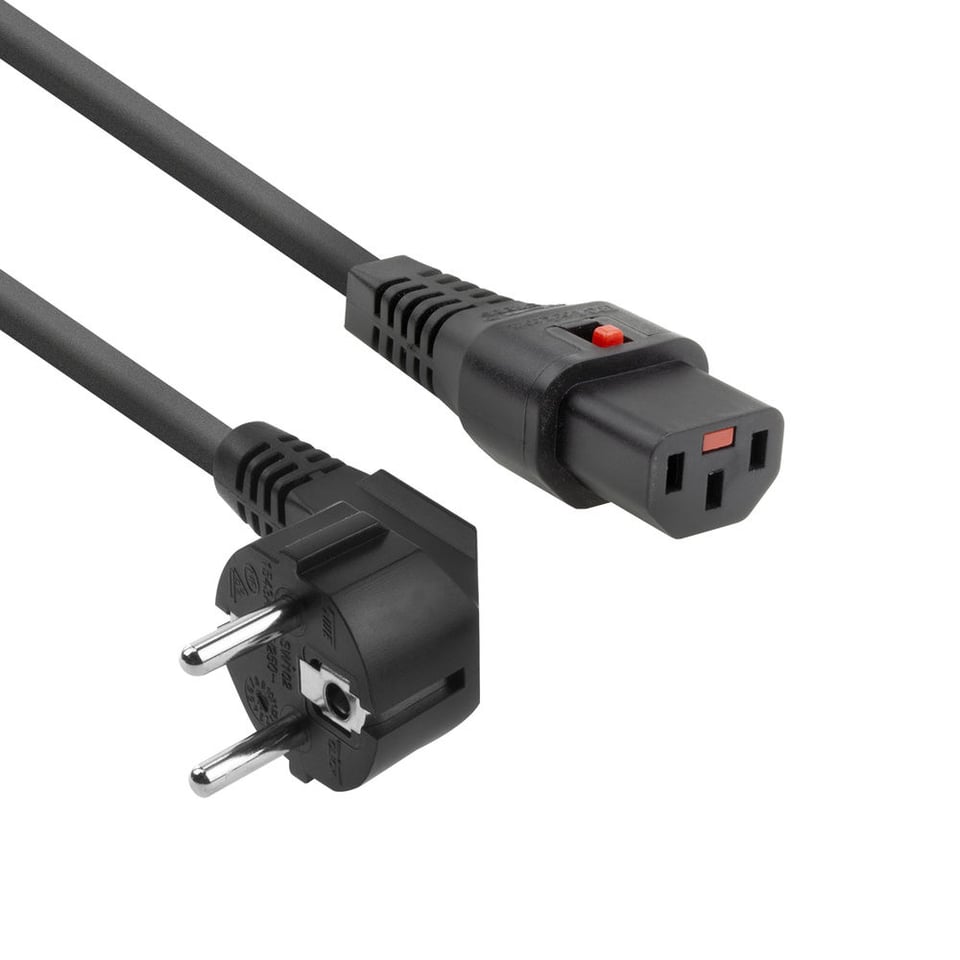 ACT Netsnoer CEE 7/7 male (haaks) - C13 IEC Lock zwart 5 m, EL269S
