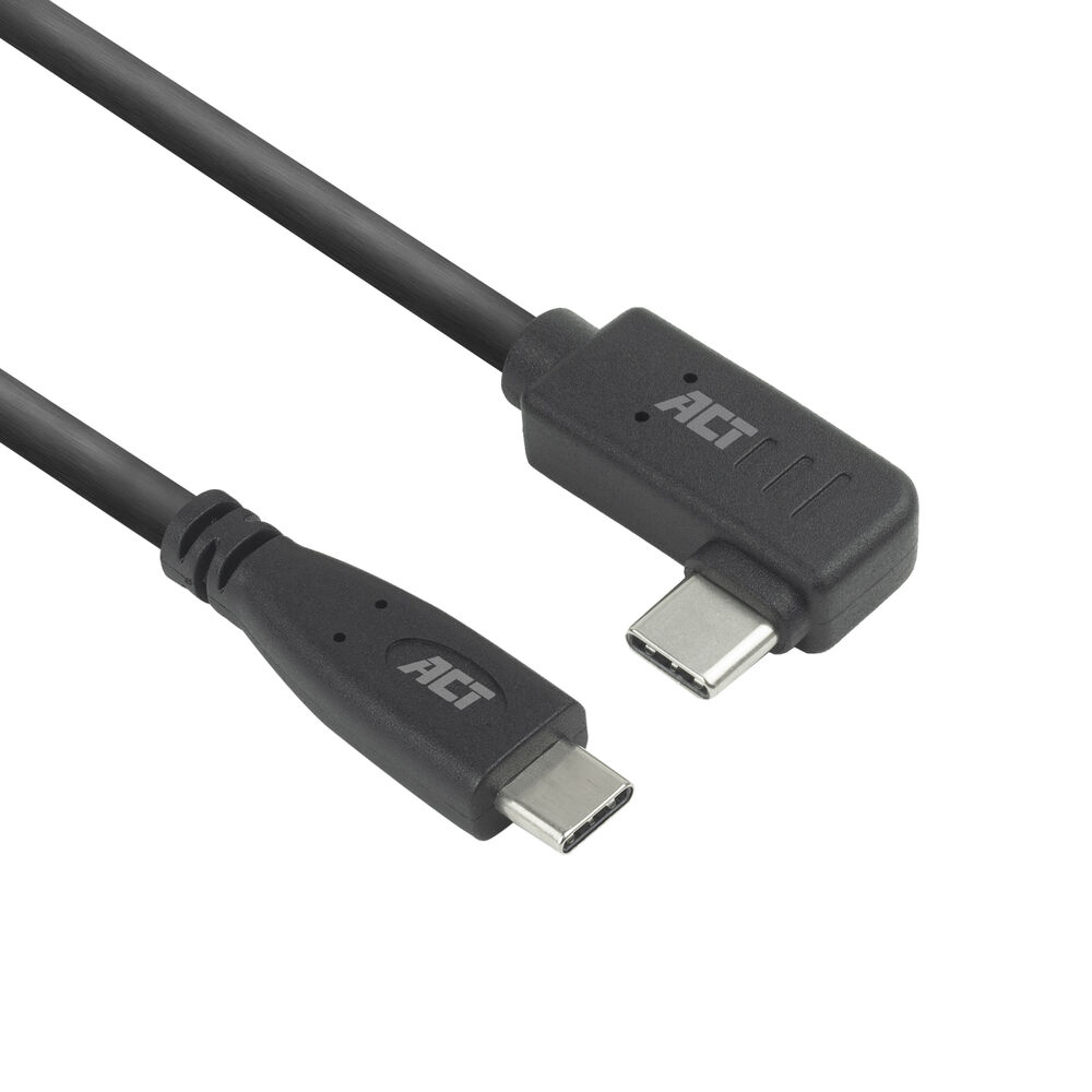 ACT USB 3.0 10Gbps 60W USB Type-C (recht) naar USB Type-C (haaks links/rechts) kabel, 3 meter