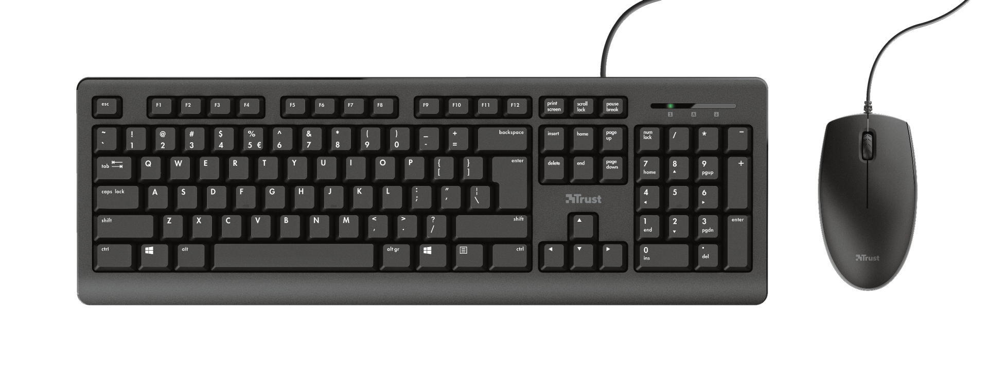 Trust Primo Toetsenbord en Muis Set - Bedrade desktopset – Belgische AZERTY-indeling – Full-size toetsenbord – Zwart