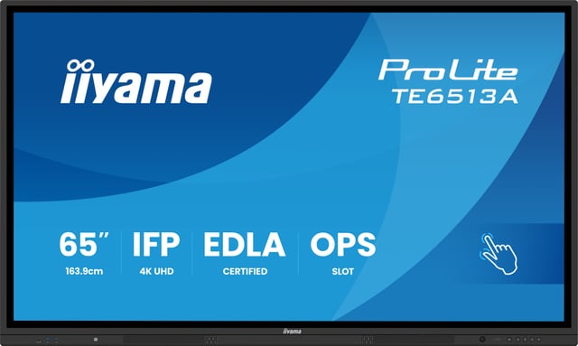 iiyama TE6513A-B3AG beeldkrant Interactief flatscreen 163,8 cm (64.5") LCD Wifi 500 cd/m² 4K Ultra HD Zwart Touchscreen Type processor Android 24/7