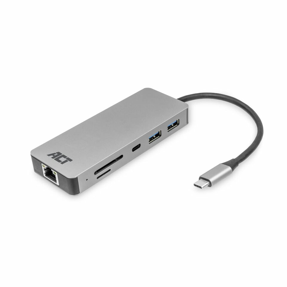 ACT USB-C 4K docking station voor 1 HDMI monitor, ethernet, USB-C, USB-A, cardreader en PD pass-through