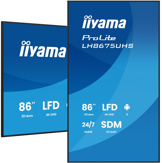iiyama LH8675UHS-B2AG beeldkrant Digitale signage flatscreen 2,17 m (85.6") LCD Wifi 500 cd/m² 4K Ultra HD Zwart Type processor Android 11 24/7
