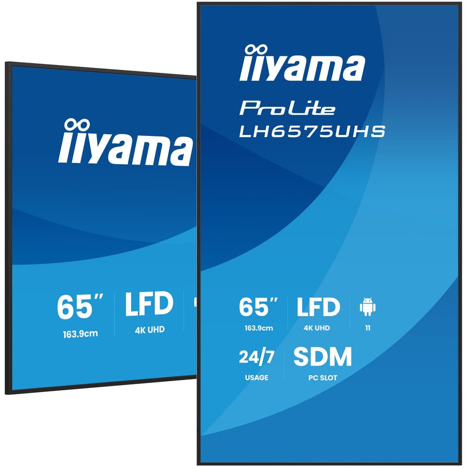 iiyama LH6575UHS-B2AG beeldkrant Digitale signage flatscreen 163,8 cm (64.5") LCD Wifi 500 cd/m² 4K Ultra HD Zwart Type processor Android 11 24/7