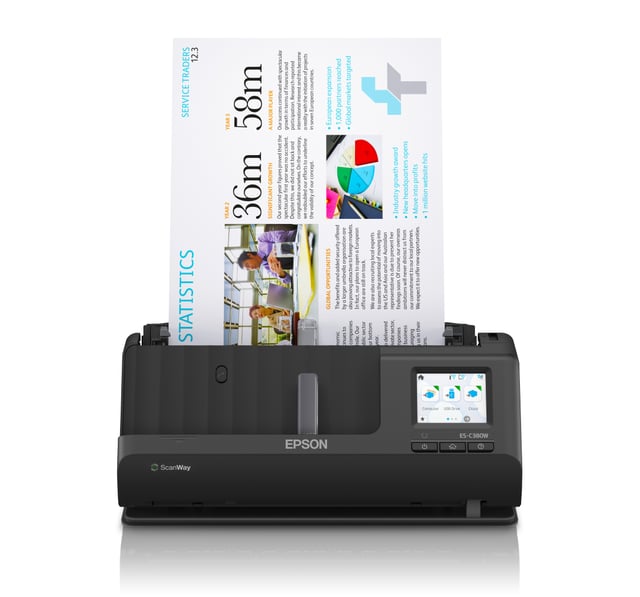 Epson ES-C380W compacte A4-documentscanner met Wi-Fi-connectiviteit en U-traject
